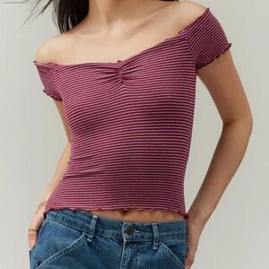 BDG Striped Off-Shoulder Top lettuce edge